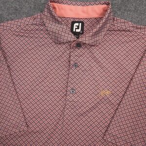 FootJoy Polo Shirt Mens XL Red Gray Geometric Striped Performance Ferncroft CC